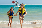 Girls in Snorkeling Gear on Beach,Reef Playacar Resort and Spa,Playa del Carmen,Mexico
