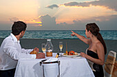 Couple Dining on Beach,Reef Playacar Resort and Spa,Playa del Carmen,Mexico