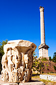 Corinthian capital and Column of Phocas,Roman Forum,UNESCO World Heritage Site,Rome,Latium (Lazio),Italy,Europe