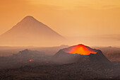 Long exposure to capture the sunset at Litli-Hrutur volcano during eruption,Reykjanes peninsula,Iceland,Polar Regions