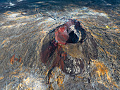 Aerial view of volcanic cone in the eruption area near to Reykjavik,Icelandic southern coast,Iceland,Polar Regions