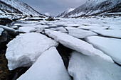 Ice blocks in Sifjordbotn,Senja,Troms og Finnmark,Norway,Scandinavia,Europe