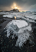 Ice shard,Jokulsarlon Ice Lagoon,sunset,Iceland,Polar Regions