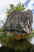 Ein Blick auf bewachsene Kalksteininseln, Insel Gam, Raja Ampat, Indonesien, Südostasien, Asien