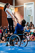 Circus show with kids at Centro Civico La Almozara during the Fiestas of el Pilar,Zaragoza,Aragon,Spain
