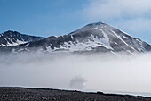 National Geographic Endurance cruise ship in the mist,Mushamna,Woodfjorden,Spitsbergen,Svalbard Islands,Norway.