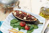 Aubergine boats stuffed