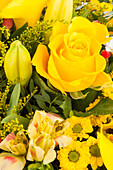 Rosa, Lilium, Chrysanthemum hortorum, yellow