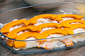 Pumpkin slices on lasagne