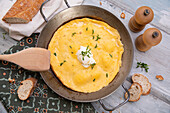 Goat's cheese omelette with savory sauce