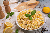 Tagliatelle with lemon-basil sauce