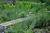 Wooden bridge over a pond