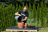 Herb tower - decanting soil