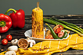 Grilling - Grilled corn with side dish