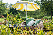 Garden furniture with parasol