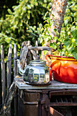 Teapot as garden decoration