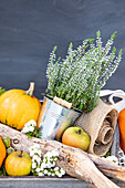 Autumn decoration - Pumpkin, apple and heather