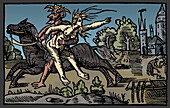 Witch riding with Satan, 1555 illustration