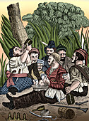 Bartholmew Roberts and crew, 18th century illustration