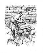 Roman stonemason inscribing a tablet, illustration