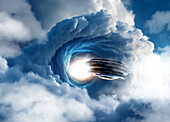 UFO appearing from wormhole, illustration