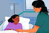 Doctor checking on patient, illustration