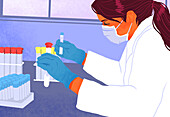 Scientist with test tubes, illustration