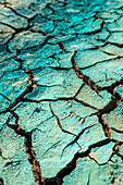 Blue liquid dried over cracked land