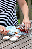 Woman during syrup tasting outdoors