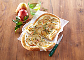 Sweet pear pizza with cream cheese, honey and thyme