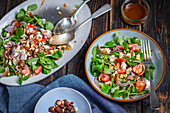 Lamb's lettuce with feta and strawberries