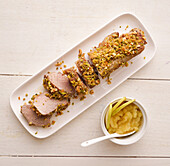 Pork fillet with hazelnut crust and apple sauce