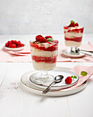 Vegan raspberry tiramisu in a glass