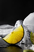 Lime slices and ice cubes