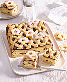 Plum jam sheet cake with pastry lattice