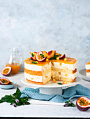 Peach and passion fruit tart with mascarpone cream