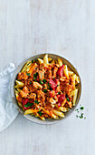 Chicken paprikash from the slow cooker with penne