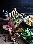 Roast veal rack with celerac and potato gratin