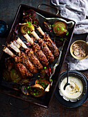 Beef rib roast with spiced salt and fried onions