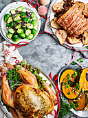 Roast turkey with herb butter, prosciutto and pear stuffing