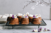 Chocolate cupcakes with edible pansies flowers