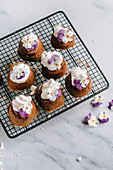 Chocolate cupcakes with edible pansies