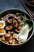 Ramen with tofu, pak choi, shiitake and buckwheat soba noodles