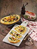 Savoy cabbage flatbread with cheese and bacon