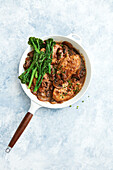 Creamy Marsala chicken with mushrooms and broccolini