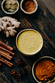 Golden milk with cinnamon and ginger