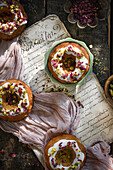 Mini bundt cake with rose petals and pistachios