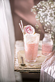 Rhubarb and lemonade float with vanilla ice cream