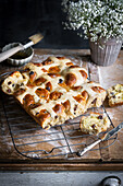 Freshly baked hot cross buns