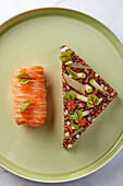 Salmon with quinoa risotto slice